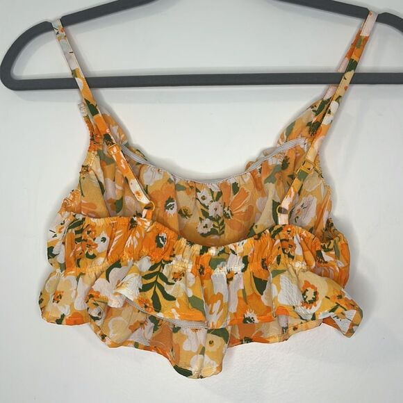 Orange Floral H&M Ruffled crop Top Medium (fits like a small) - Picture 4 of 7